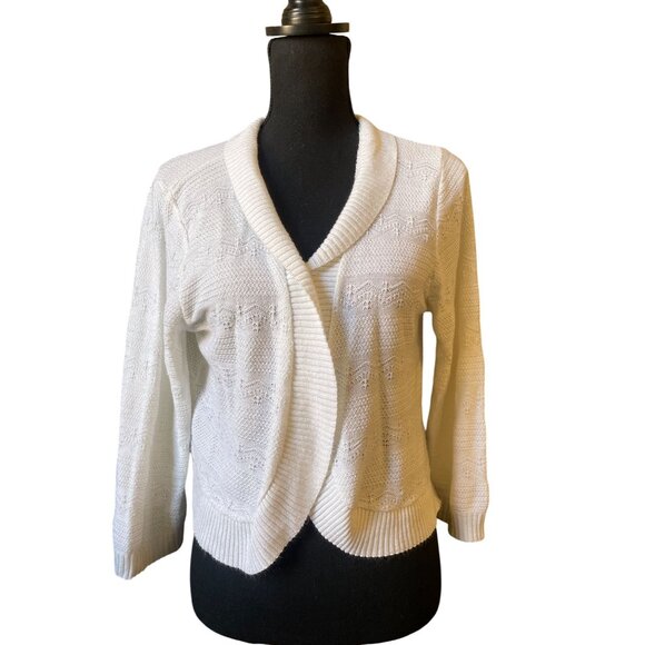 Elements white XL knit shrug light weight 3/4 sleeve open front - Picture 2 of 9